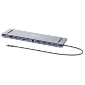 MANHATTAN DOCKING STATION 190305 2X USB 3.2 1X USB 2.0 1X USB-C 2X HDMI 1X DISPLAYPORT 1X USB-C PD 1X MICROSD 1X SD 1X RJ-45 1X 3.5MM PLATA