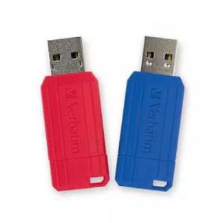 MEMORIA FLASH VERBATIM PINSTRIPE 128GB USB 2.0 ROJO-AZUL 2 PIEZAS
