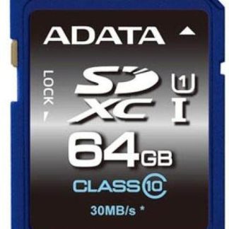 MEMORIA SD (SDXC) 64GB ADATA CLASE 10 (V10) VELOCIDAD HASTA 100MB-25MB POR SEG. ASDX64GUICL10R