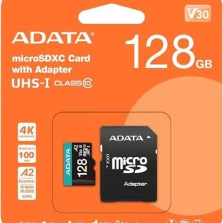 MICRO SECURE DIGITAL ADATA MICROSDXC-SDHC UHSI U3 V30 128GB CLASE 10 (A2) VELOCIDAD DE LECTURA - ESCRITURA 100-85 (MB-S)