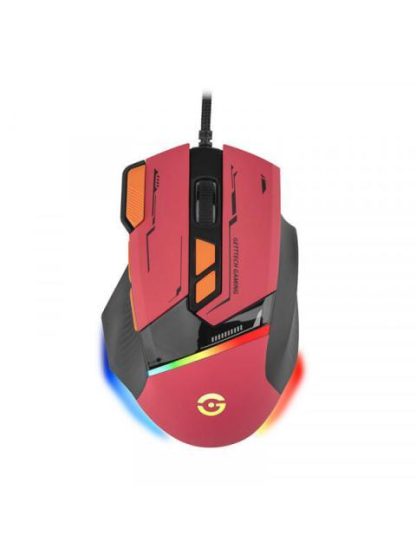 MOUSE GAMER ERGONOMICO GETTTECH GPM-RGBWR-G1-RD ALAMBRICO USB 7200DPI NARANJA-ROJO