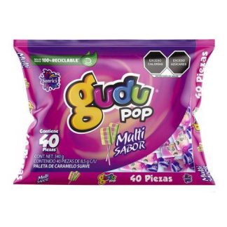 PALETA GUDU POP MACIZA MULTISABOR CON 40 PIEZAS DE 8.5 GR