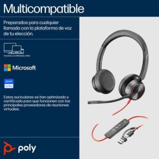 POLY AUDIFONOS CON MICROFONO BLACKWIRE 8225 ALAMBRICO 2.2 METROS USB C NEGRO