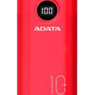 POWERBANK ADATA P10000QCD 10 000 MAH. DOS PUERTOS USBA Y UN PUERTO USBC CARGA TRES DISPOSITIVOS SIMULTANEAMENTE INDICADOR DE CARGA COLOR ROJO.