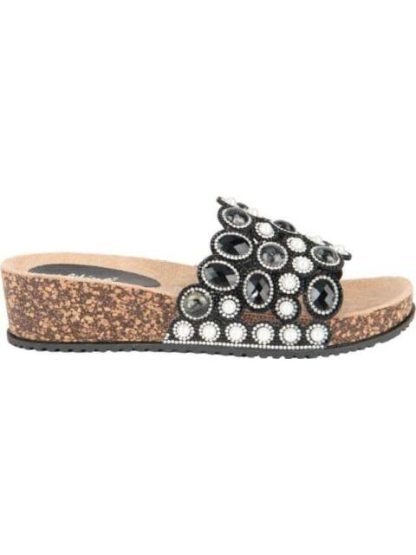 SANDALIA CUÑA PIEDRAS NEGRO VI LINE