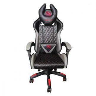 SILLA GAMER INCLINACION RESPALDO 145° CLASE 4 140150KG NGS01 FOAM 350MM 63CM-64CM-121131CM RUEDA 5 PULGADAS COJIN LUMBAR Y CABEZA GRIS-ROJO