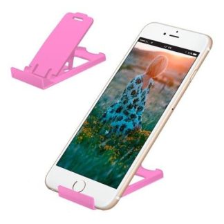 SOPORTE BASE PLEGABLE UNIVERSAL PARA CELULAR SLIM HOLDER PLASTICO AJUSTABLE DE ESCRITORIO PORTATIL COLOR ROSA
