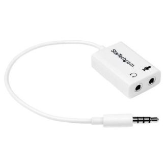 STARTECH  ADAPTADOR DIVISOR 1X 3.5MM MACHO - 2X 3.5MM HEMBRA PARA AUDIFONOS Y MICROFONO BLANCO