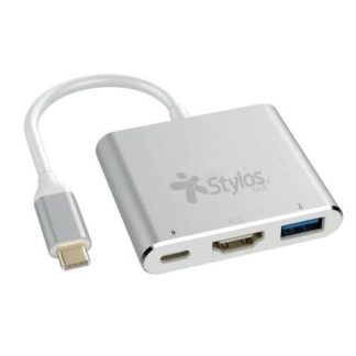 STYLOS HUB USB C MACHO - 1X USB C 1X USB 3.0 1X HDMI HEMBRA 5000 MBIT-S PLATA