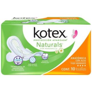 TOALLA FEMENINA KOTEX MANZANILLA ANATOMICA CON ALAS PAQUETE CON 10 PIEZAS