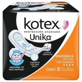 TOALLA FEMENINA KOTEX U UNIKA ANATOMICA CON ALAS PAQUETE CON 8 PIEZAS
