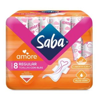 TOALLA FEMENINA SABA AMORE CON ALAS PAQUETE CON 8 PIEZAS