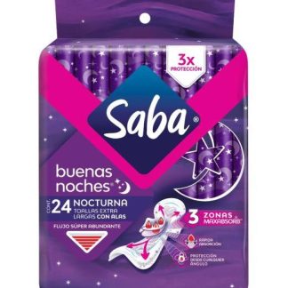 TOALLA FEMENINA SABA BUENAS NOCHES CON ALAS PAQUETE CON 24 PIEZAS