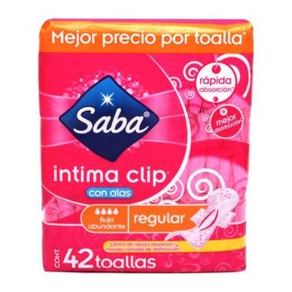 TOALLA FEMENINA SABA CLIP REGULAR CON ALAS PAQUETE CON 42 PIEZAS