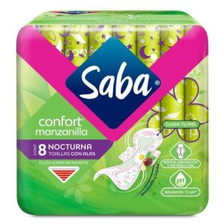 TOALLA FEMENINA SABA CONFORT NOCTURNA CON ALAS PAQUETE CON 8 PIEZAS