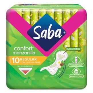 TOALLA FEMENINA SABA CONFORT REGULAR SIN ALAS PAQUETE CON 10 PIEZAS