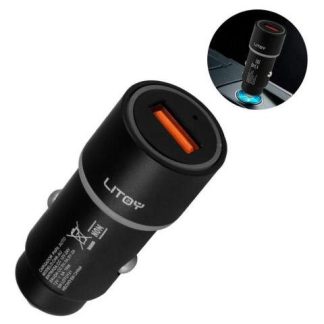 TURBO CARGADOR PARA CARRO AUTO USB CARGA RAPIDA QC 3.0 18W NEGRO