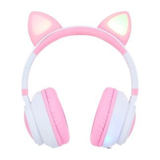 VORAGO AUDIFONOS CON MICROFONO RGB HPB-300-K BLUETOOTH-3.5M INALAMBRICO ROSA-BLANCO