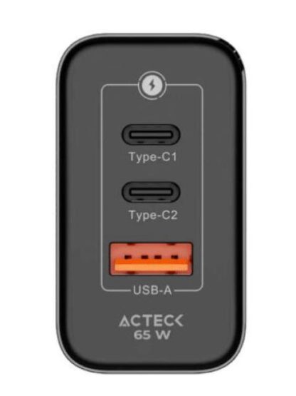 ACTECK CARGADOR DE PARED CP65W 65W 1X USB-A-2X USB-C NEGRO