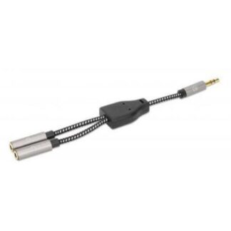 ADAPTADOR DE AUDIO MANHATTAN 3.5MM MACHO - 3.5MM HEMBRA DOBLE ENTRADA 15CM NEGRO - PLATA 356114