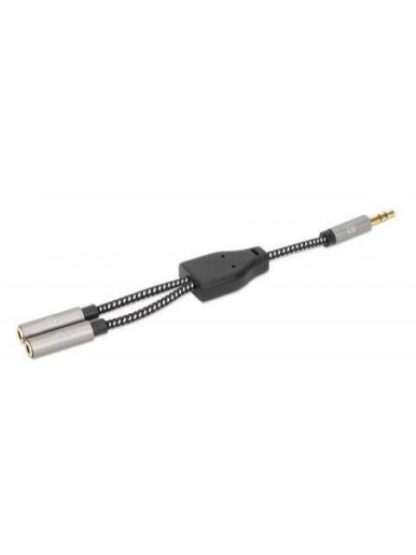 ADAPTADOR DE AUDIO MANHATTAN 3.5MM MACHO - 3.5MM HEMBRA DOBLE ENTRADA 15CM NEGRO - PLATA 356114
