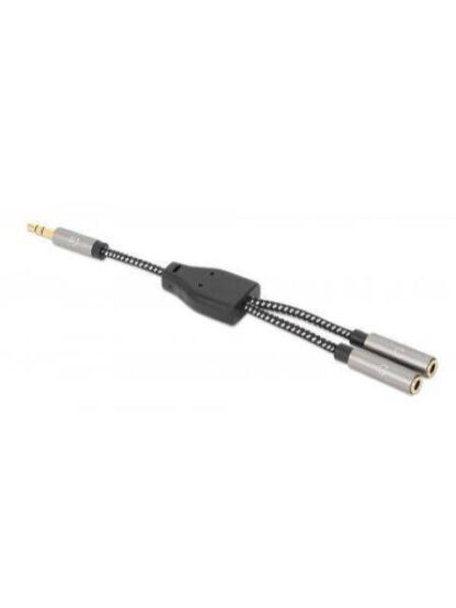 ADAPTADOR DE AUDIO MANHATTAN 3.5MM MACHO - 3.5MM HEMBRA DOBLE ENTRADA 15CM NEGRO - PLATA 356114 - Image 2
