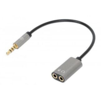 ADAPTADOR DE AUDIO MANHATTAN 3.5MM MACHO - 3.5MM HEMBRA DOBLE ENTRADA 20CM PLATA - NEGRO 356107
