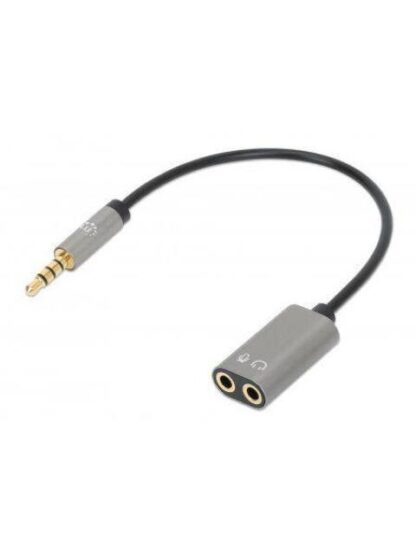 ADAPTADOR DE AUDIO MANHATTAN 3.5MM MACHO - 3.5MM HEMBRA DOBLE ENTRADA 20CM PLATA - NEGRO 356107