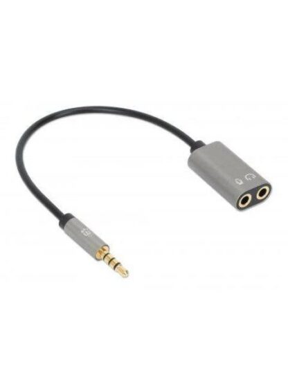 ADAPTADOR DE AUDIO MANHATTAN 3.5MM MACHO - 3.5MM HEMBRA DOBLE ENTRADA 20CM PLATA - NEGRO 356107 - Image 2