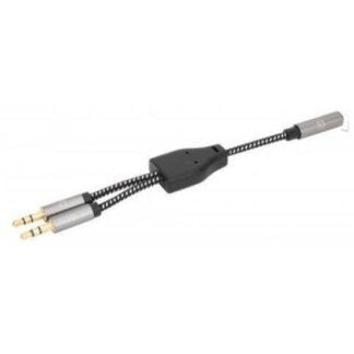 ADAPTADOR MANHATTAN DE AUDIO HEMBRA - 2X 3.5MM MACHO PARA AUDIFONOS 15CM NEGRO - PLATA 356121