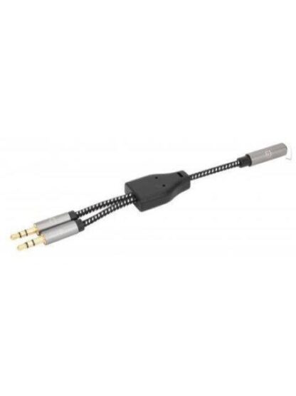 ADAPTADOR MANHATTAN DE AUDIO HEMBRA - 2X 3.5MM MACHO PARA AUDIFONOS 15CM NEGRO - PLATA 356121