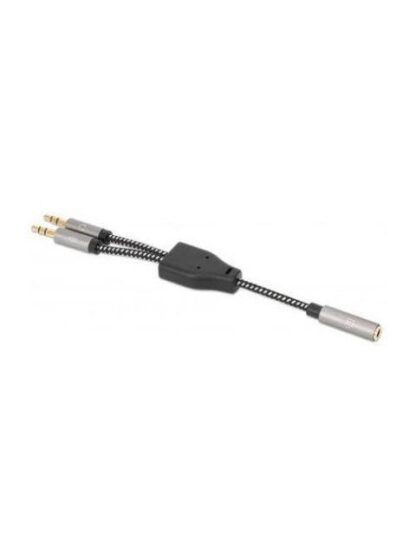 ADAPTADOR MANHATTAN DE AUDIO HEMBRA - 2X 3.5MM MACHO PARA AUDIFONOS 15CM NEGRO - PLATA 356121 - Image 2
