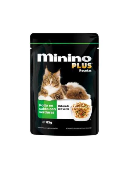 ALIMENTO PARA GATO MININO PLUS POLLO CALDO VERDURAS 85 GR