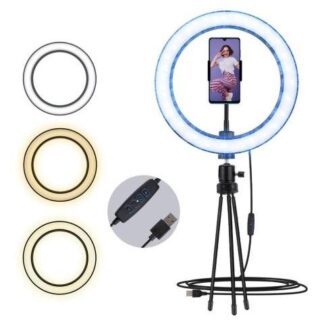 ARO DE LUZ LED 26 CM CON MINI TRIPIE  Y SOPORTE PARA CELULAR 10 PULGADAS PARA FOTO VIDEO ESTUDIO Y MAQUILLAJE
