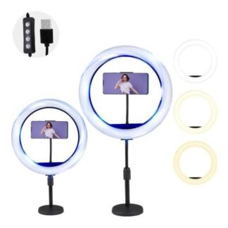 ARO DE LUZ LED PROFESIONAL 33CM SOPORTE CELULAR FOTO VIDEO COLOR NEGRO