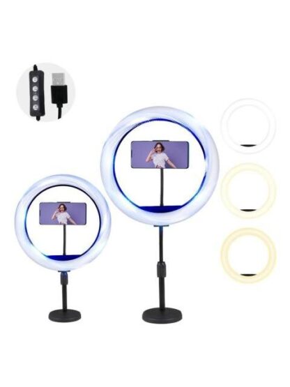 ARO DE LUZ LED PROFESIONAL 33CM SOPORTE CELULAR FOTO VIDEO COLOR NEGRO
