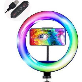 ARO DE LUZ LED RGB PROFESIONAL DE 20CM USB SOPORTE YOUTUBER