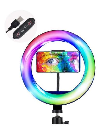 ARO DE LUZ LED RGB PROFESIONAL DE 20CM USB SOPORTE YOUTUBER
