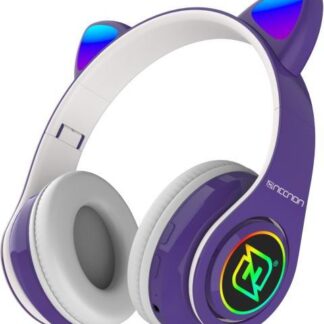 AUDIFONOS ONEAR BLUETOOTH NBH07 CON OREJAS LUZ RGB RADIO FM MICRO SD 3.5MML MANOS LIBRES MORADO