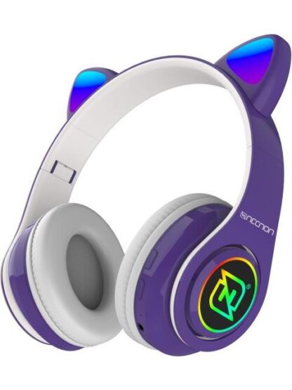 AUDIFONOS ONEAR BLUETOOTH NBH07 CON OREJAS LUZ RGB RADIO FM MICRO SD 3.5MML MANOS LIBRES MORADO