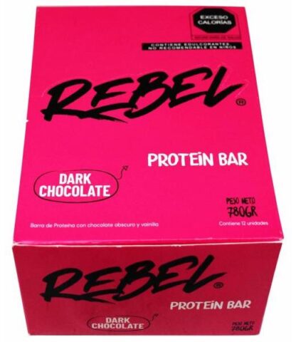 BARRA DE PROTEINA CHOCOLATE OSCURO 65G REBEL P 12