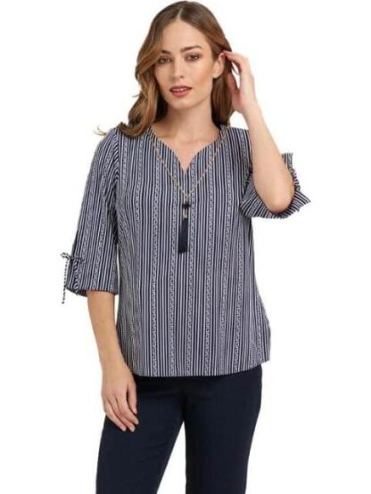 BLUSA CON ACCESORIO AZUL MARINO PALOMA CARMIN - Image 2