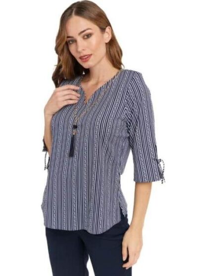 BLUSA CON ACCESORIO AZUL MARINO PALOMA CARMIN - Image 3