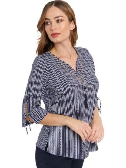BLUSA CON ACCESORIO AZUL MARINO PALOMA CARMIN - Image 4