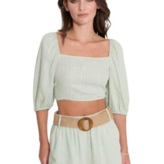BLUSA CORTA DE LINO AZUL MENTA HOLLY LAND