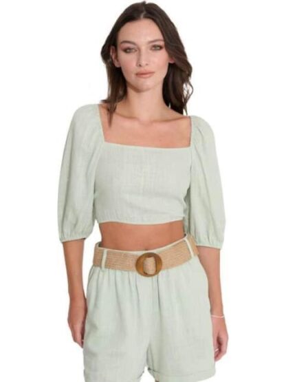 BLUSA CORTA DE LINO AZUL MENTA HOLLY LAND