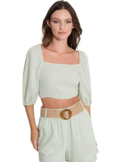 BLUSA CORTA DE LINO AZUL MENTA HOLLY LAND - Image 2
