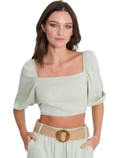 BLUSA CORTA DE LINO AZUL MENTA HOLLY LAND - Image 3