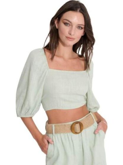 BLUSA CORTA DE LINO AZUL MENTA HOLLY LAND - Image 4