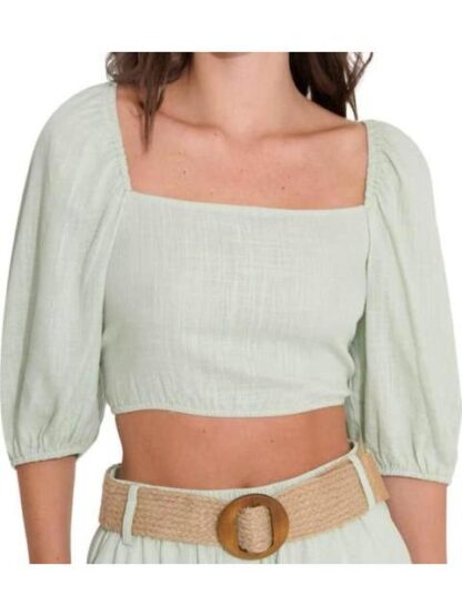 BLUSA CORTA DE LINO AZUL MENTA HOLLY LAND - Image 6